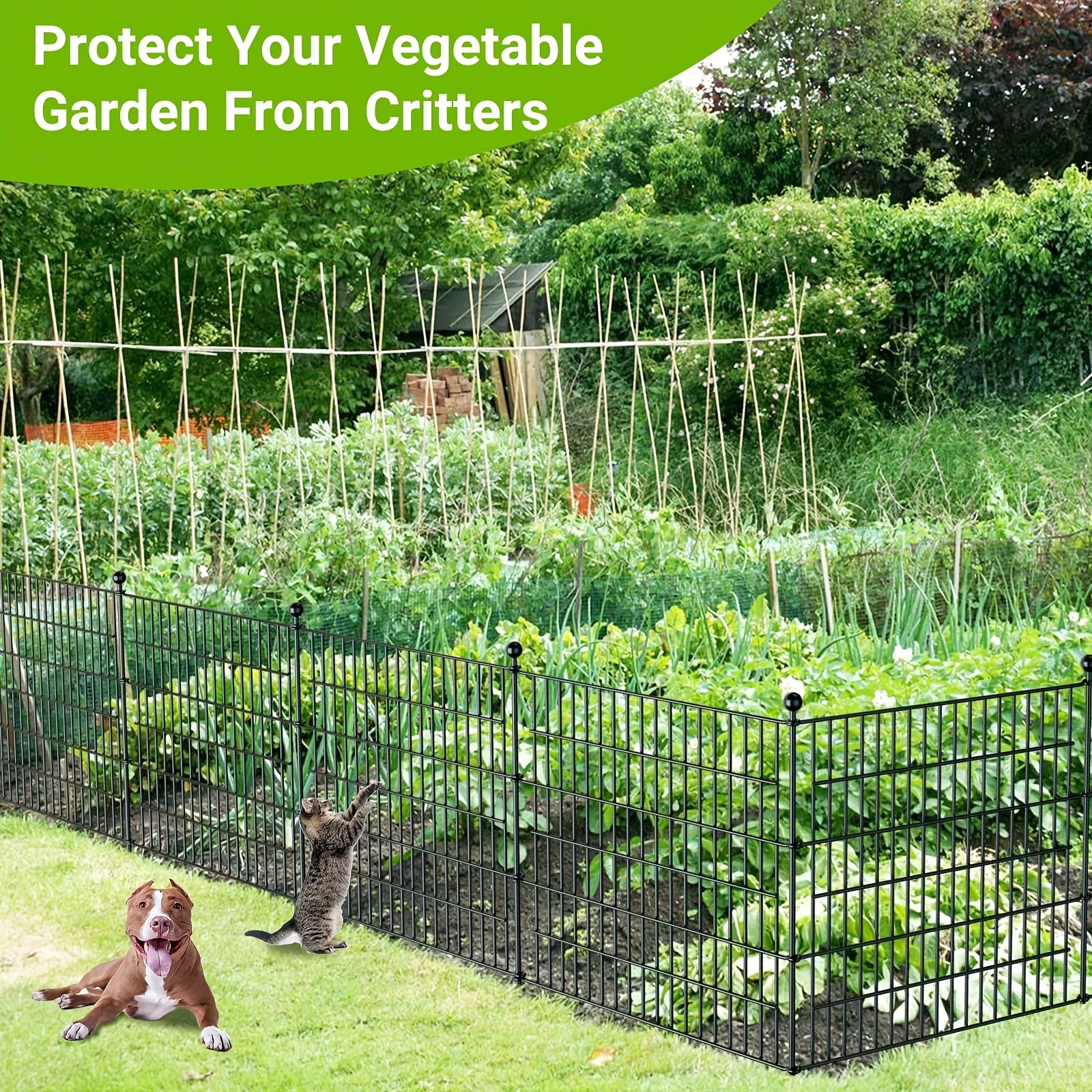 Picture 9: Decorative Garden Fence Panels – 15-Piece No-Dig Metal Wire Fence Set, 81.28 cm H × 10.97 m L Total, Rust-Resistant Horizontal D