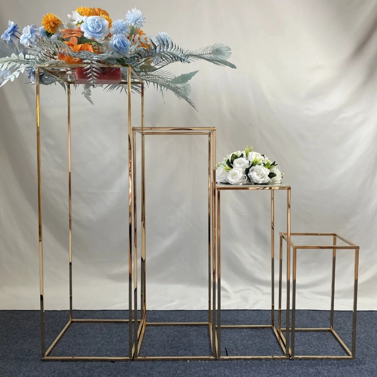 Shiny Gold Iron Plinths Pillar Cake Holder, Metal Frame, Backdrops, Wedding Centerpiece, Flower Stand, Home Crafts Rack Decor,