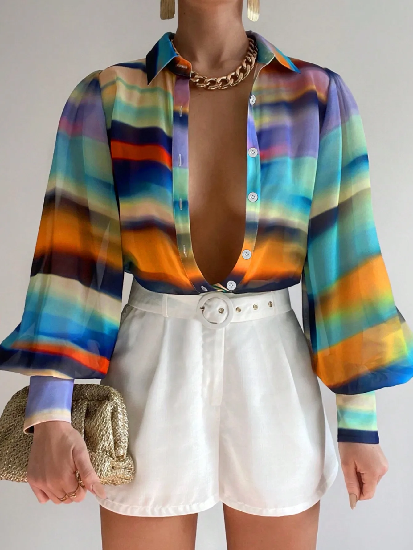 

Women's Front Button Long Sleeve Stripe Minimalist Casual Blouse, Everyday Wear Women Shirt Blusas Femininas Elegantes