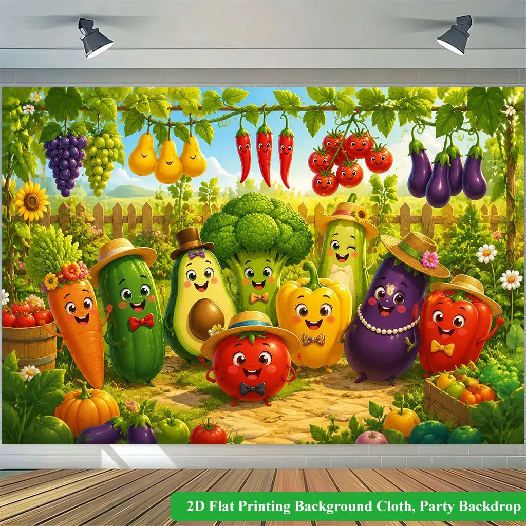 Cute Vegetable Garden Tapestry, Funny Cartoon Food Wall Hanging, Kitchen Farm Art Decor, Colorful Kids Room Blanket