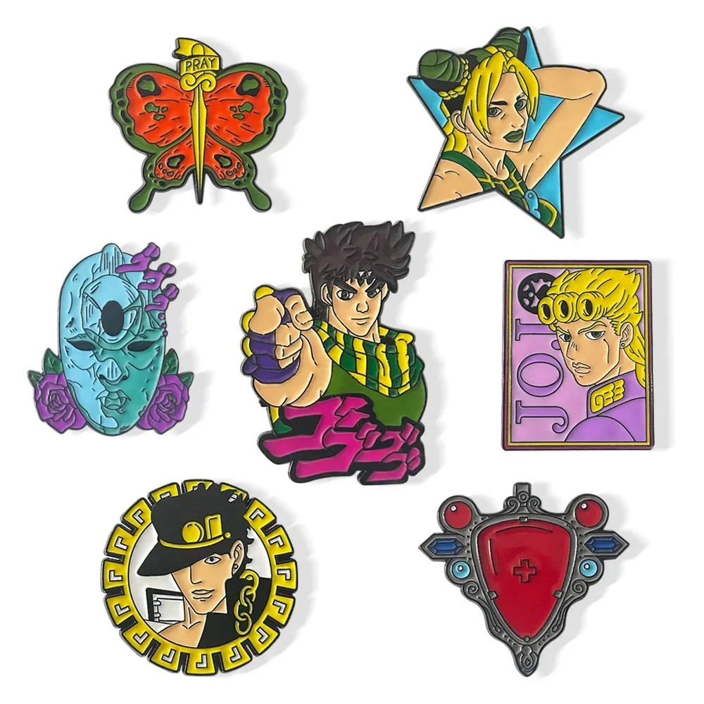 Kujō Jōtarō Joseph Joestar Kakyoin Tenmei Enamel Pin Anime Badges on Backpack Lapel Pins Brooches Fashion Jewelry Student Gifts