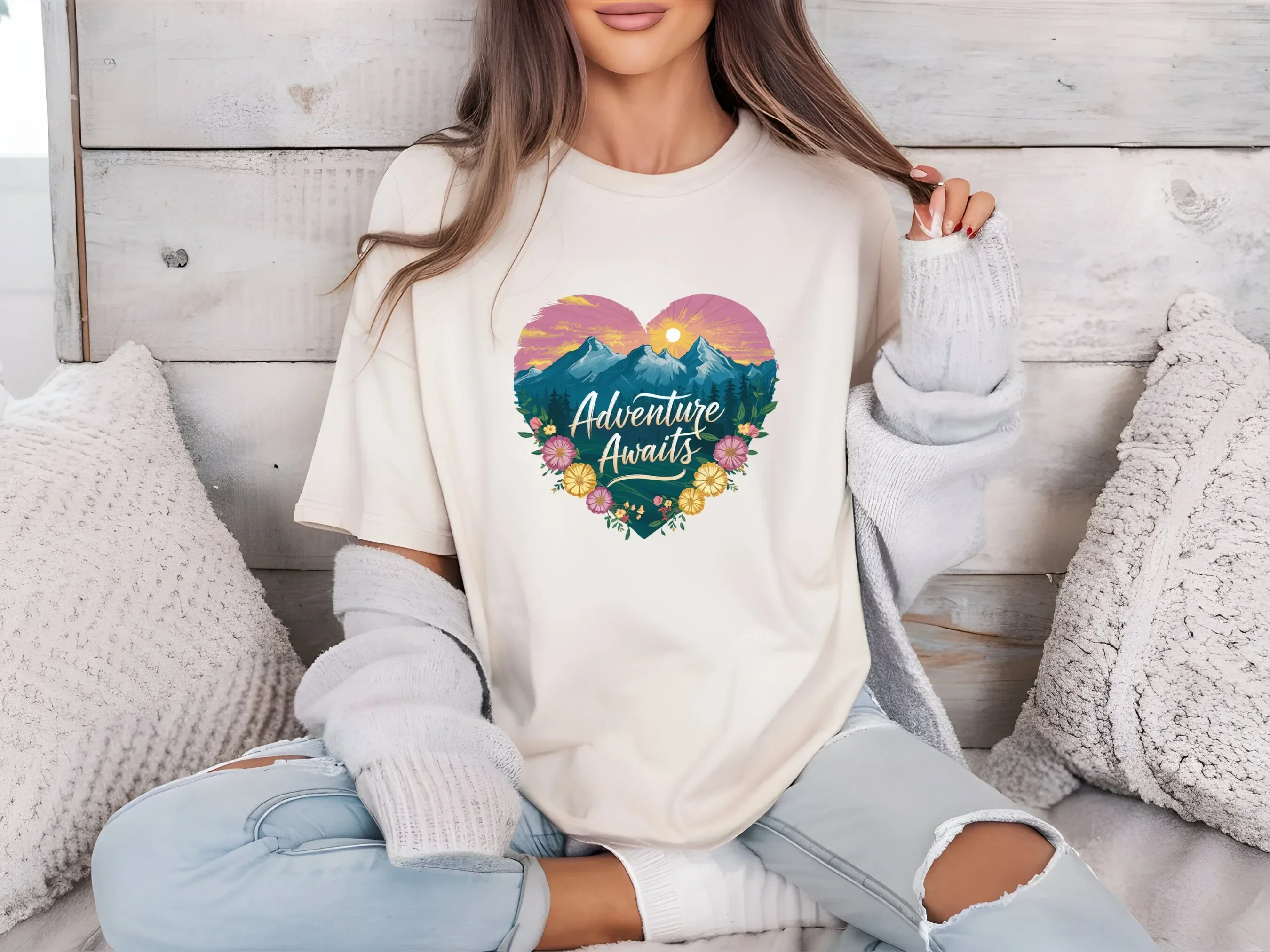 Adventure Awaits T Shirt Camping Mountain Hiker Vacation Jersey