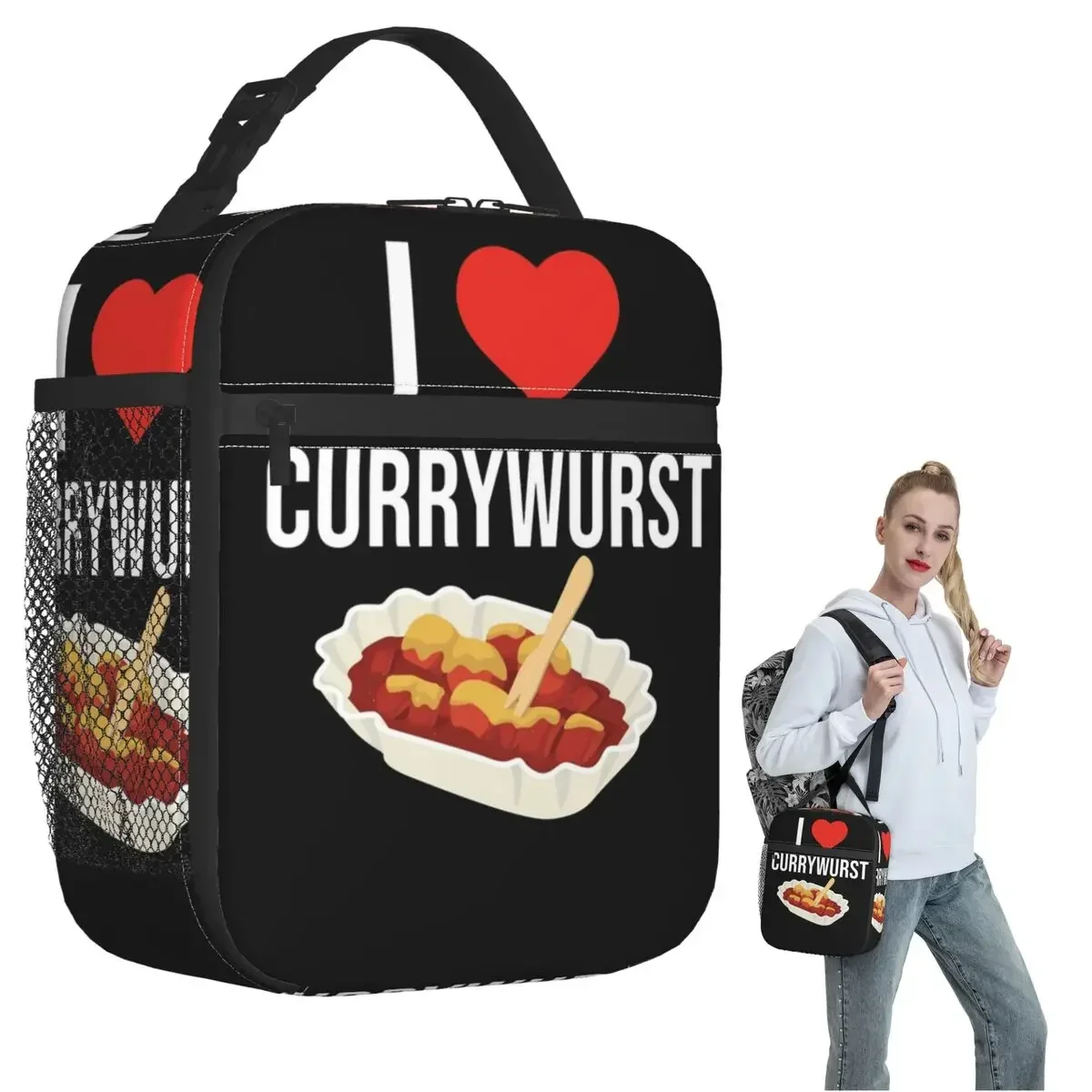 أنا أحب Currywurst Ruhrpott حقيبة الغداء المعزولة للنساء والأطفال صناديق الطعام المحمولة صندوق الغداء الحراري حمل #1