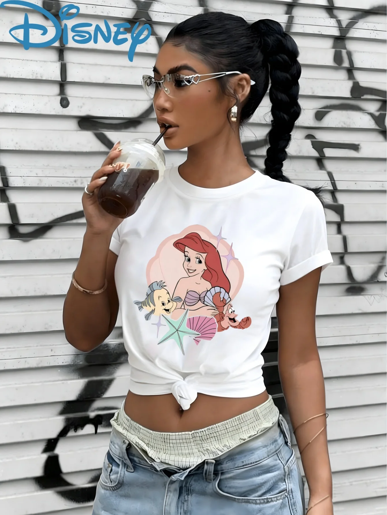 

Футболка Disney The Little Mermaid, стильная одежда больших размеров, одежда на все времена года, новая модель, унисекс, Y2k, с короткими рукавами, для пар.