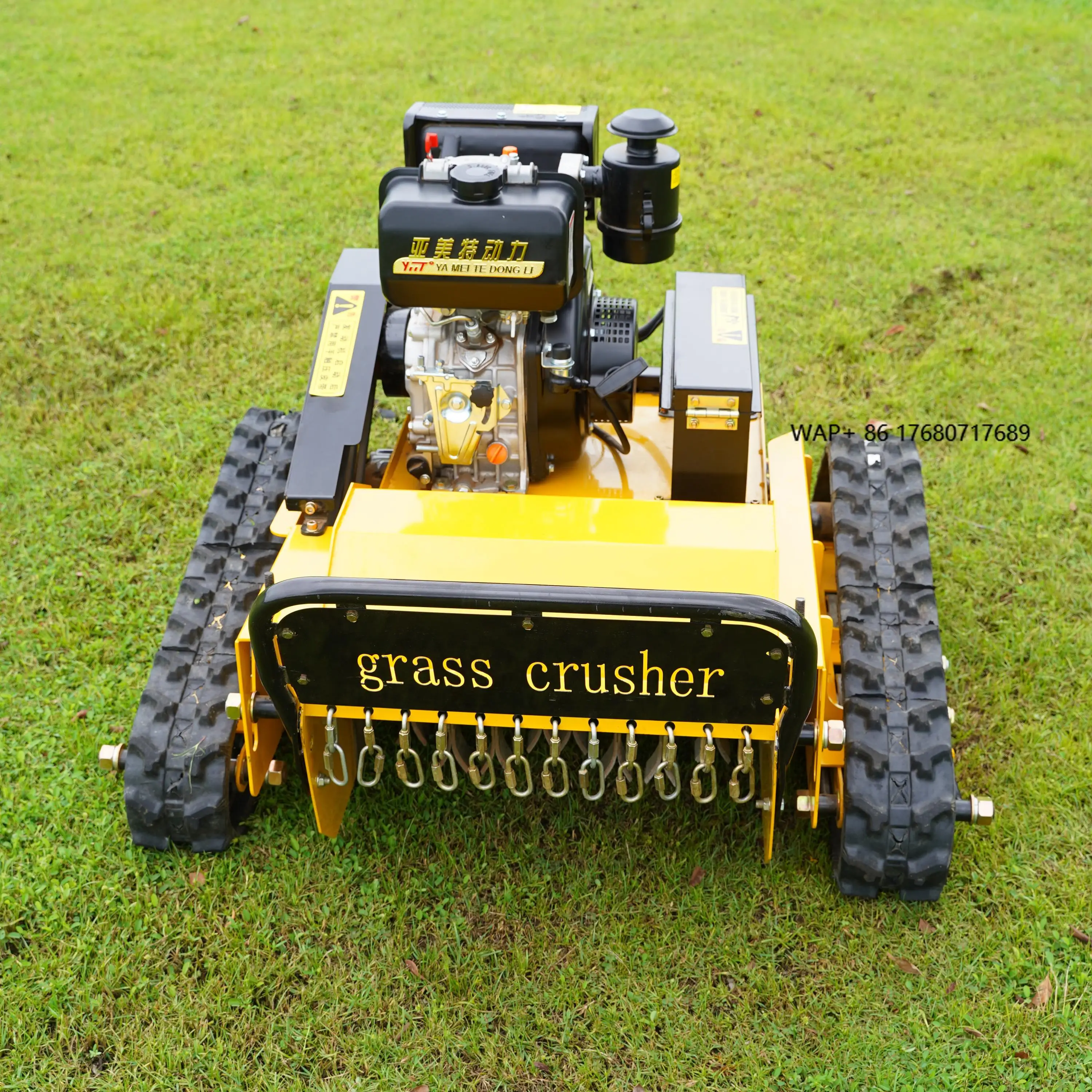

Маневренная мощная газонокосилка-робот на гусеничном ходу с высокой эффективностью кошения травы и кустов, мини-измельчитель с режущей системой типа «молот»