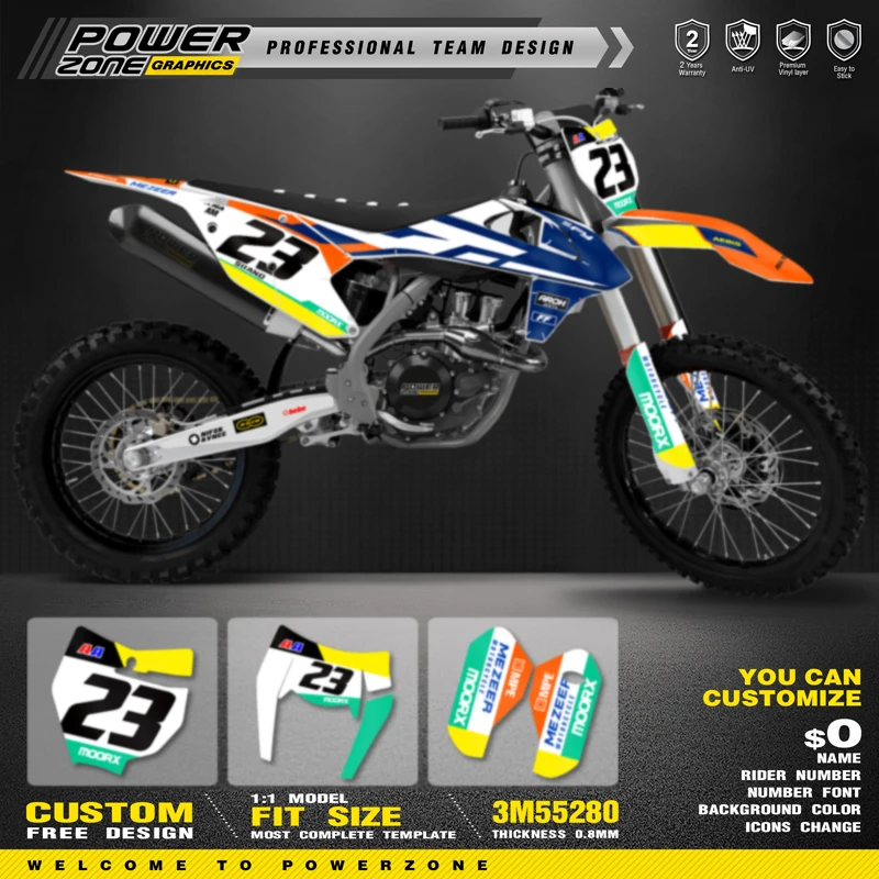 PowerZone Custom Team Graphics Backgrounds Decals Stickers Kit For KTM SX SXF MX 16-18  EXC XCW Enduro 17-19 125 to 500cc 83