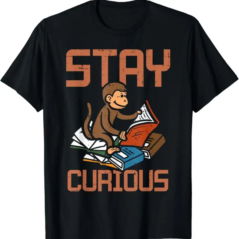 Stay Curious Monkey Reading Funny Book Lover Bookworm T Shirt