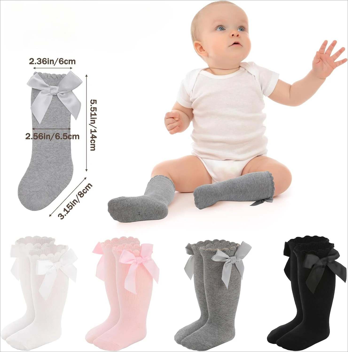 

Детские носки-гольфы для девочек с бантом и рюшами, мягкие хлопковые длинные носки для малышей