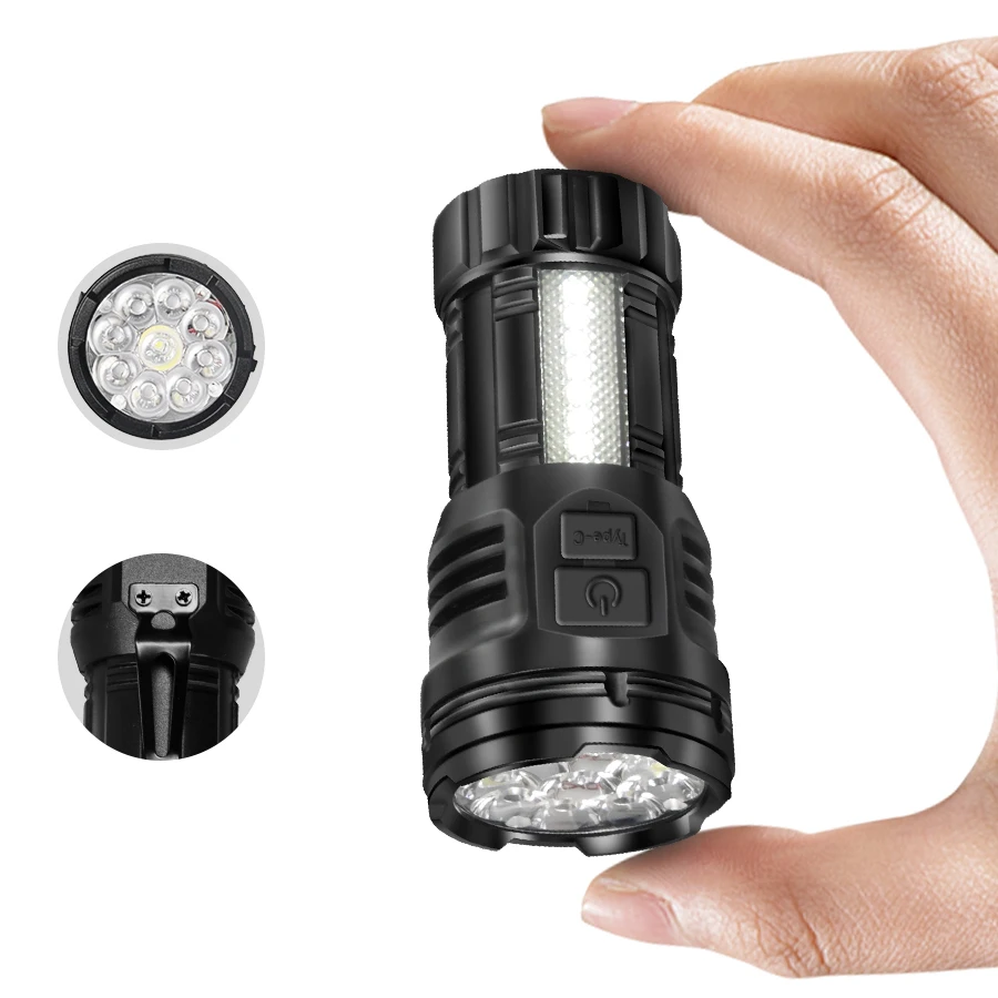 

9LED Super Power COB Flashlights Rechargeable Camping Spotlight with Side Light 3 Lighting Modes for Camping Adventure Outdoor