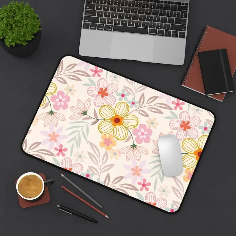 

Pink Flower Table Mat, Office Decoration, Home Office Mouse Pad, Computer Accessories, Creative Gifts for Flower Lovers