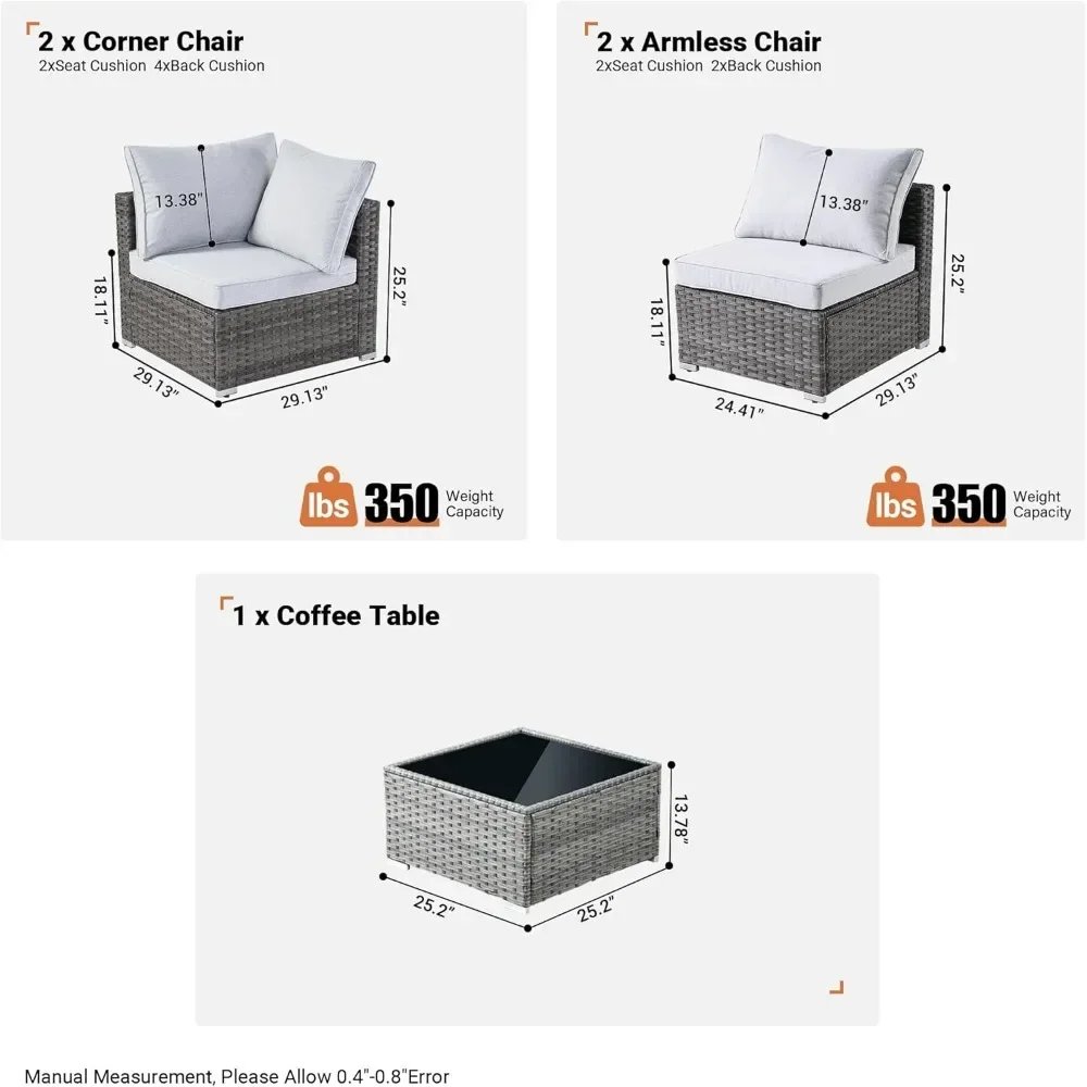 Juego de cubiertas para exteriores de 7 piezas con mesa de centro, juego de muebles de patio seccionales con sofá de mimbre para todo tipo de clima, sofá exterior moderno