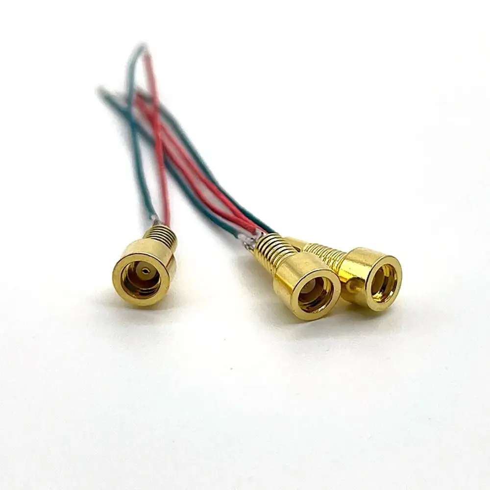 1Pcs Pure Copper Gold-Plated MMCX Female With Soldering Wires Built-in Threaded Nut Holder Audio Pin Welding Installation