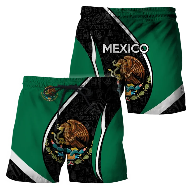 Mexico Skull 3D Printed Short Pants Mexican National Emblem Men Beach Shorts Summer Surfing Vacation Trunks Swimming Shorts Men