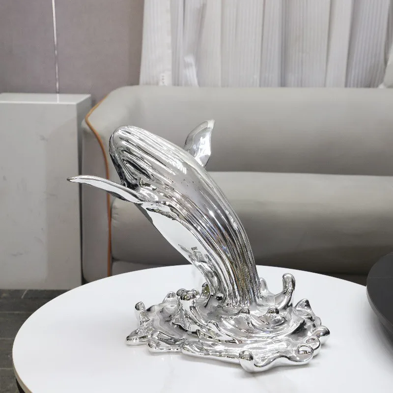 European light luxury electroplating leap whale dolphin sculpture resin desktop ornament living room porch soft decoration home