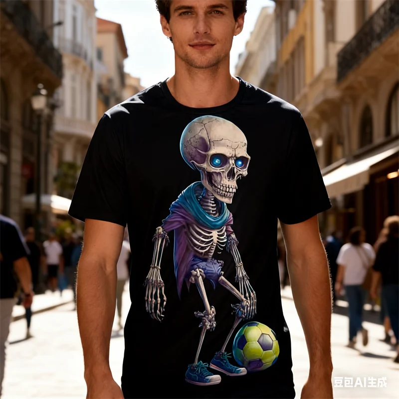 

Fashion Punk Skull Print Men's T-Shirt Summer Street Trend O-Neck Loose Pullover Short Sleeve Outdoor Sport Quick Dry Men Tees