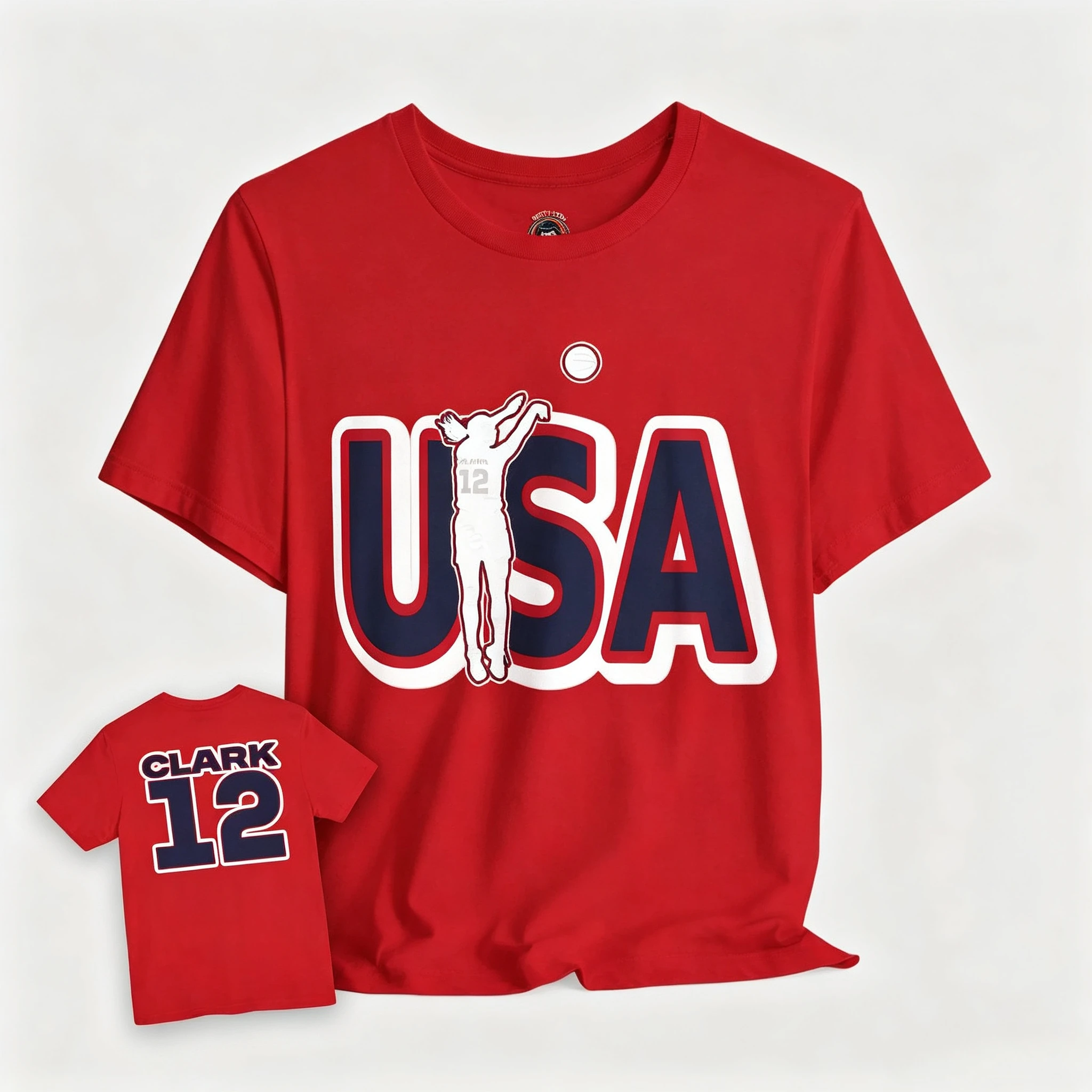 2026 Summer Caitlin Clark 12 Team USA T‑shirt Front Back Print Basketball Silhouette Graphic Unisex Sports Fan Casual Tee Tops