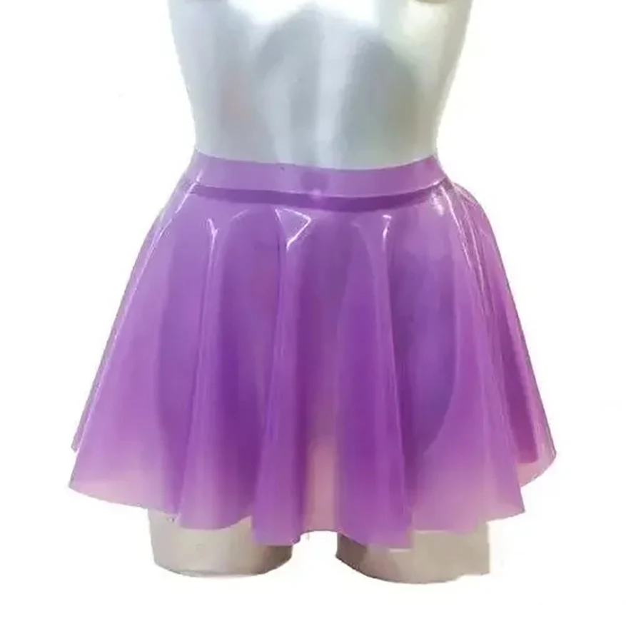 

Sexy Latex Mini Skirts Rubber Transparent Clear Purple Ruffle Skirt Women Dress Halloween Cosplay Costumes Handmade RLD232