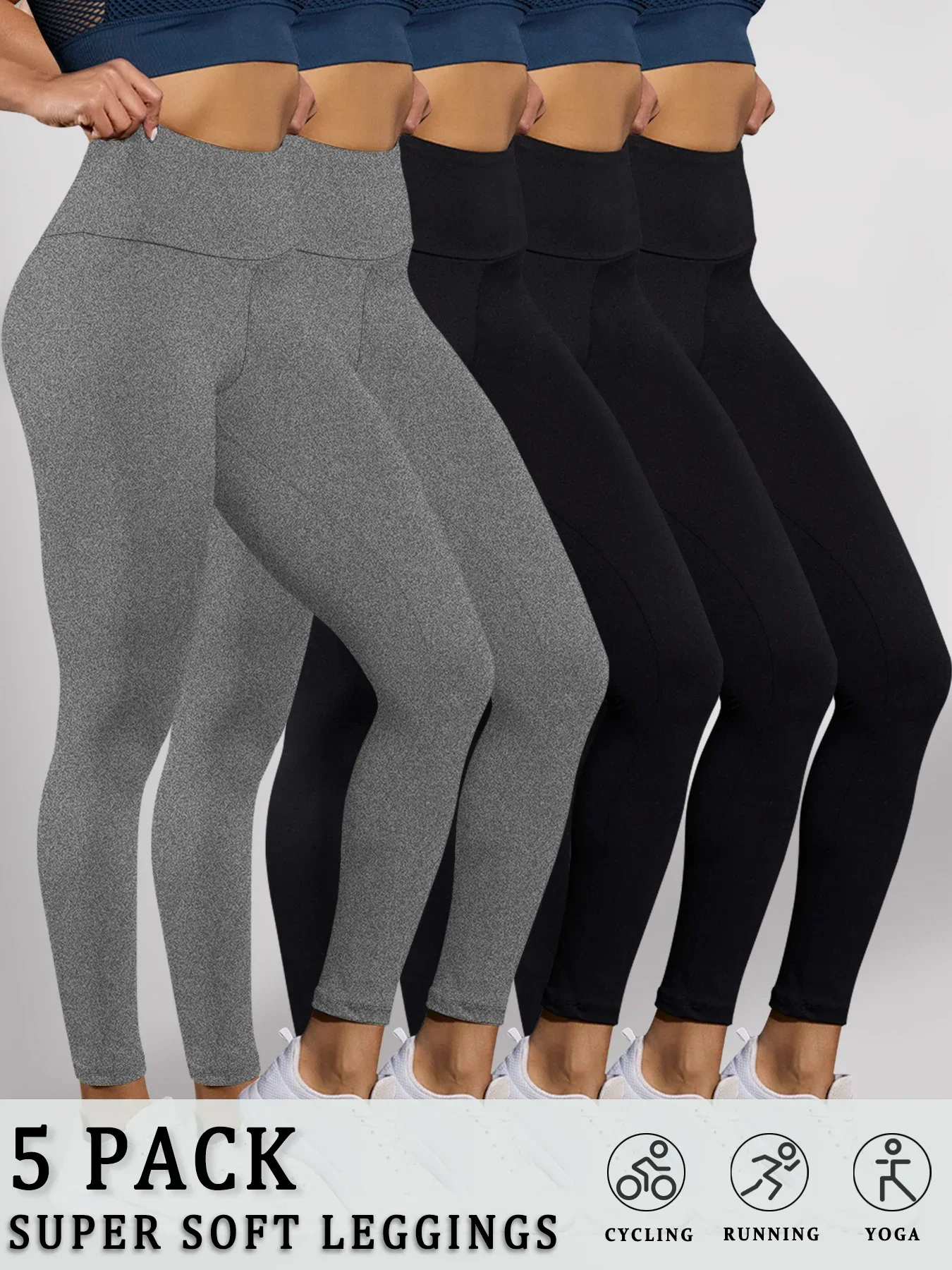 5 عبوات من سراويل اليوغا النسائية فائقة النعومة عالية الخصر للتحكم في البطن بدون شفافة للتمرين واليوجا والجري الرياضية واللياقة البدنية في صالة الألعاب الرياضية