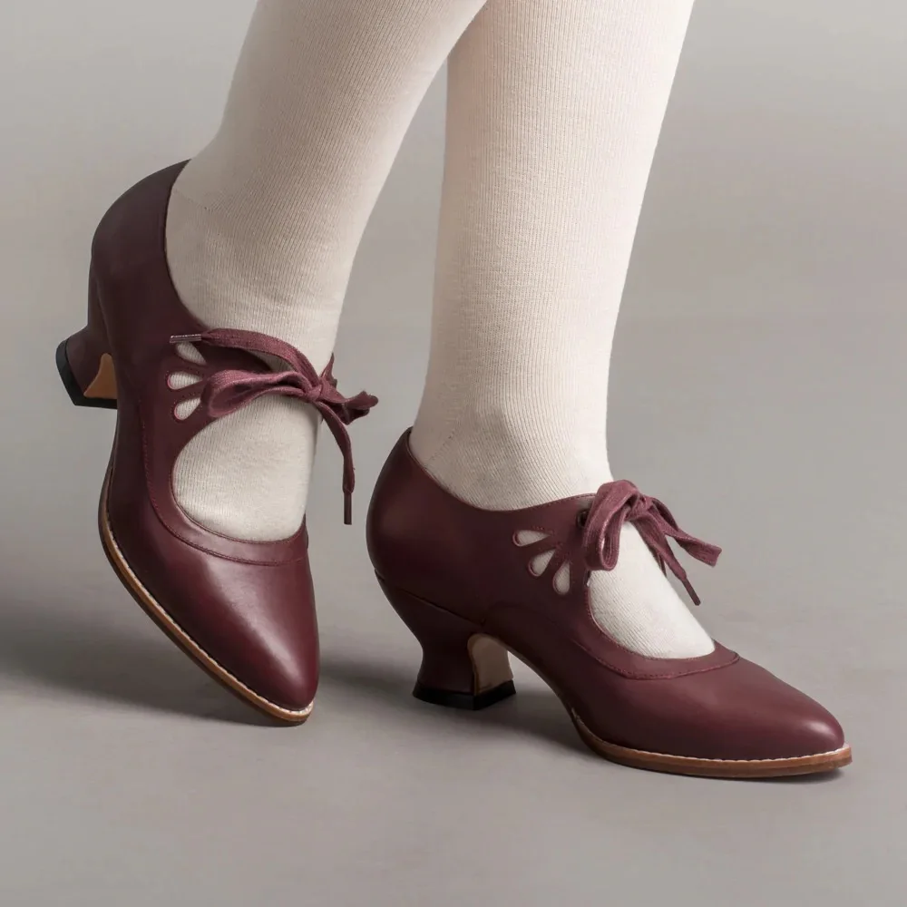 Mary Jane-Zapatos de tacón bajo con cordones para mujer, calzado de tacón bajo, estilo Retro, estilo Derby, con ala de mariposa, talla grande 43