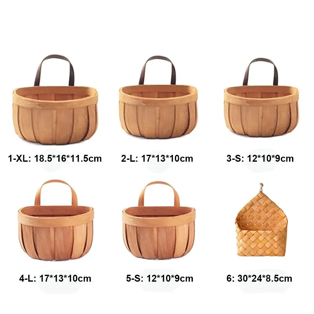 سلة تخزين خشبية للمطبخ بمقبض ، خشب ، سلال منسوجة يدويًا ، منظم متنوع ، خضروات ، فواكه ، زهور ، ديكور منزلي #5