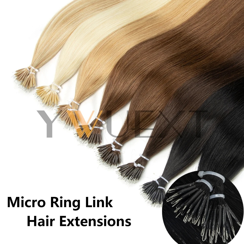 

YWUEXT Micro Ring Link Hair Extensions 12''-22'' Nano Ring Human Hair Straight Natural Real Human Hair fow Women 30g/pack