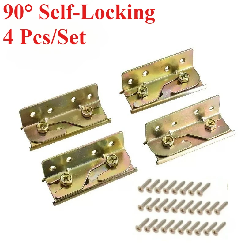 4 Sets Heavy Duty Bed Rail Brackets Non-Mortise Bed Frame Hardware Bed Rail Fittings Wooden Furniture Hinge Fixing Connectors