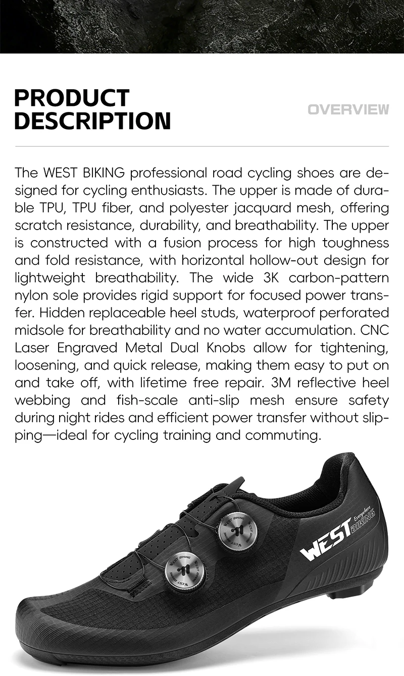 WEST BIKING Herren-Rennradschuhe mit Carbonfaser-Sohle, Dual-Dial-Renn-Sneaker, leichte, atmungsaktive Fahrradschuhe für SPD SL – Detail 2