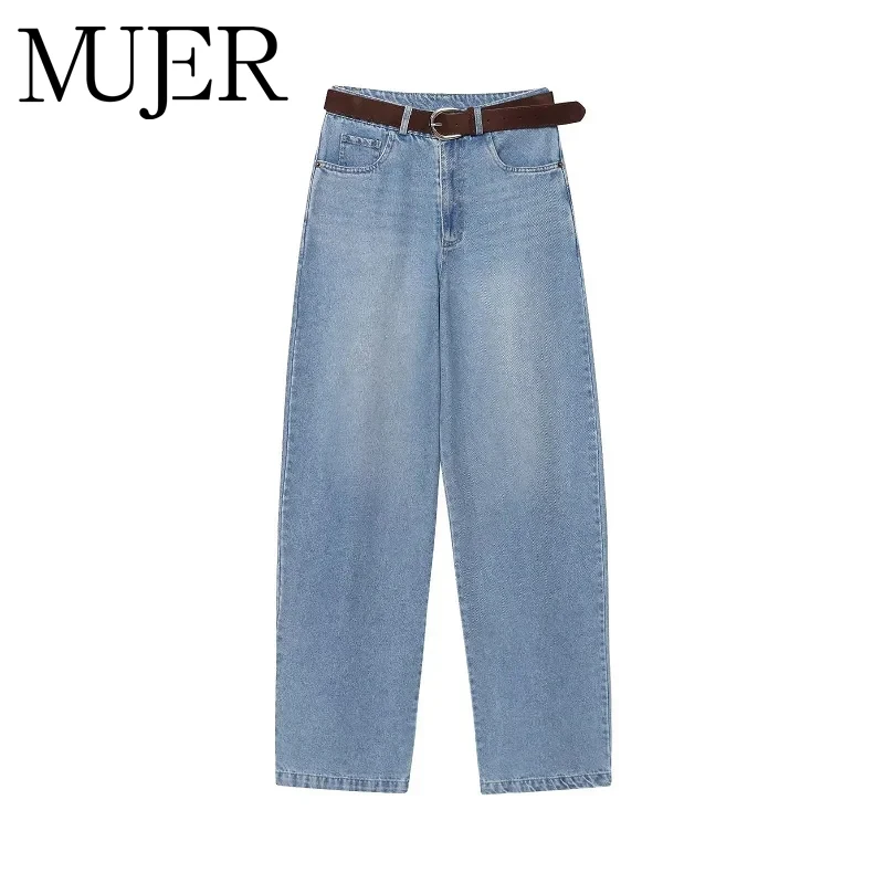 MUJER 2025 Blue Cargo Jeans for Women Belt High Waist Jeans Woman Streetwear Y2K Denim Pants Women Summer Casual Women's Jeans