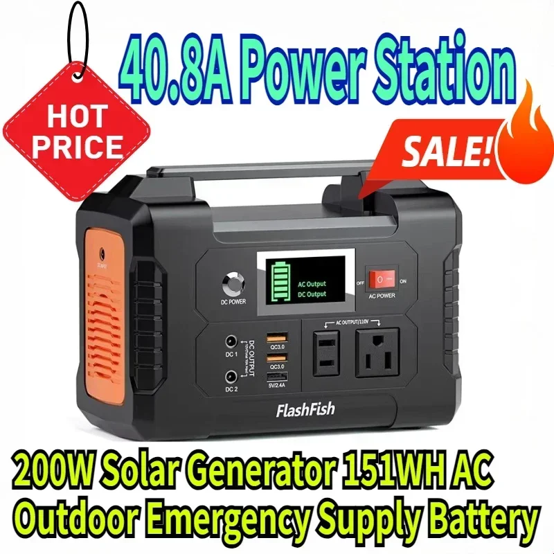 

40.8A Portable Power Station 200W Solar Generator 151WH AC Outdoor Emergency Supply Battery Camping TV Drone Laptop power bank