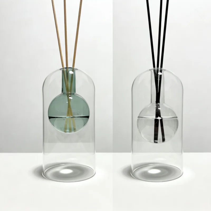 Ins Nordic U-shaped Double Wall Glass Diffuser Bottle Empty Reed Fragrance Bottle Hydroponic Flower Vase Home Desktop Ornament