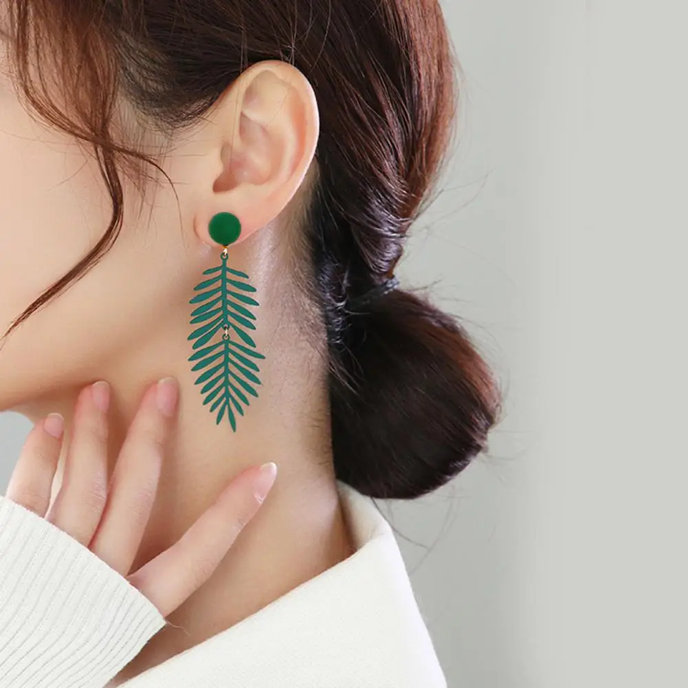 1 Pair Women Earrings Leaf Shape Solid Color Exaggerated Portable Friendly to Skin Decorate Ear Candy Colors Hollow Out Vivid La