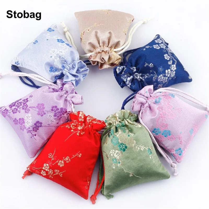 

StoBag 5pcs Chinese Cotton Drawstring Bag Cloth Flowers Gift Jewelry Packaging Storage Bundle Pocket Reusable Pouches Portable