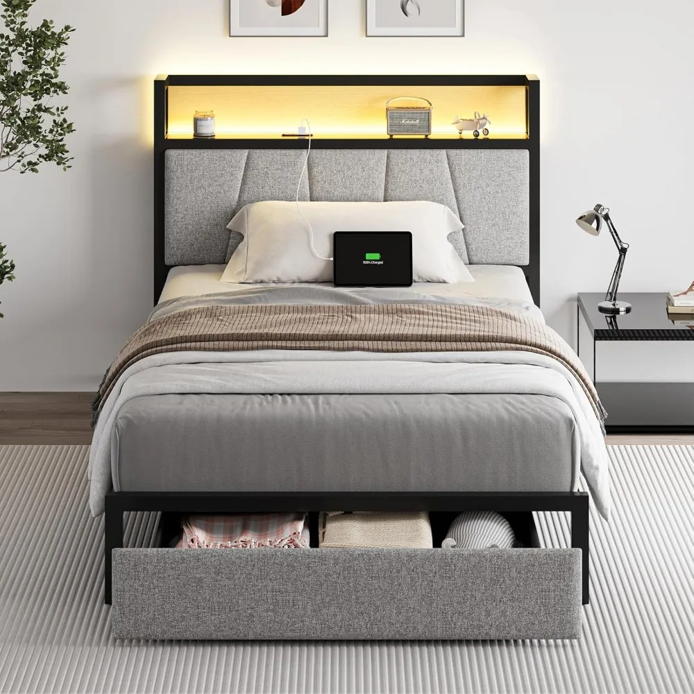 

Размер Каркас кровати с изголовьем и платформой для хранения Каркас кровати с ящиками Зарядная станция для хранения Светодиодный светильник Тяжелый каркас кровати