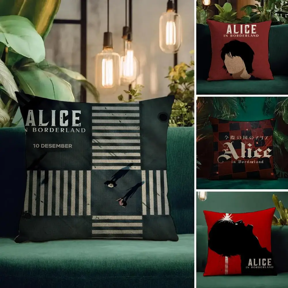Anime Alice in Borderland Cushion Cover Natural Linen Pillowcase Set All-in-One Decor Cushion Cover for Sofa Bedroom Chair