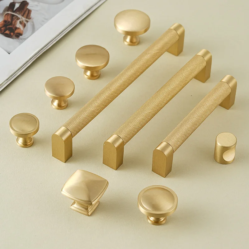 

Knurled Solid Brass Furniture Handles Golden Handles for Wardrobe and Drawer Opulent Hardware Finishes Kitchen Cabinet Handles