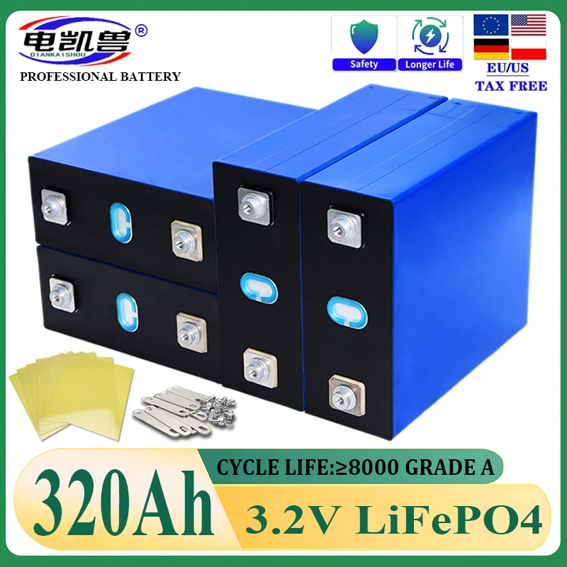 Brand New 320AH 3.2V Lifepo4 Battery8000 Cycles Rechargeable Batteries DIY 12V 24V 48V RV EV Boat Golf Cart Yacht Van Cell Pack