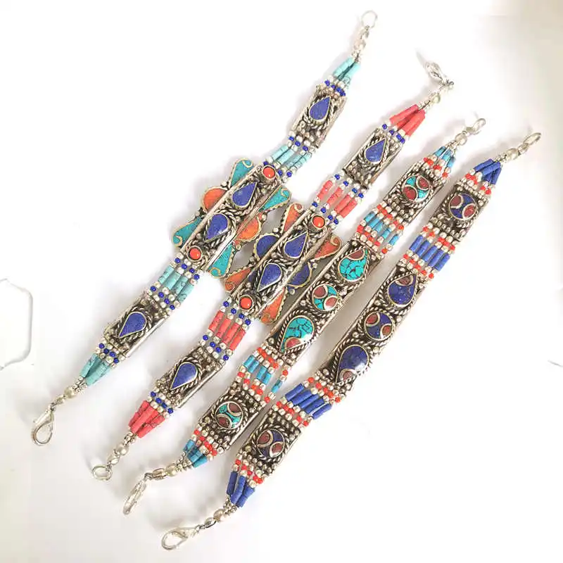 Ethnic Fashion Bracelets Copper Inlay Colorful Stone Clasp Bracelets Multi Designs 2024 New