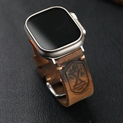 Handmade head layer cowhide leather strap, Italian genuine leather fit Apple iWatch 49MM 44MM 45MM ultra 2 S9 S8 Men's Bracelet