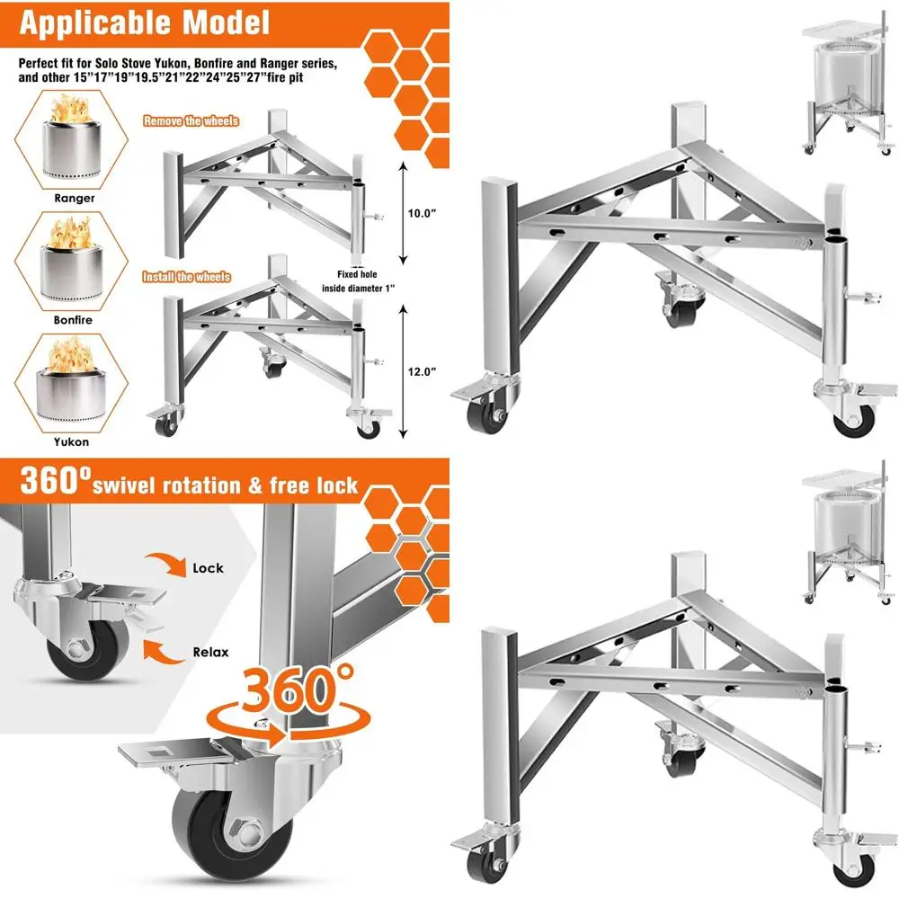 

Регулируемая подставка для костра из нержавеющей стали для ям 15-27 пит, совместимая с соло-печкой и другими наружными каминами