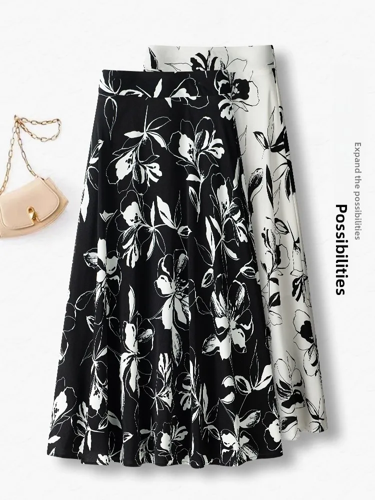 

Summer Floral Print Half Skirt Women's Thin High Waist A-Line Chiffon Midi Skirt Dreamy Elegant Commute Korean Style