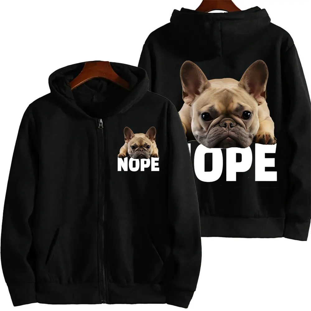 

High Street Hoodie Women Zip Up Long Sleeve Jacket Coats French Bulldog Nope Harajuku Casual Hooded Sweatshirt Y2K Streetwear