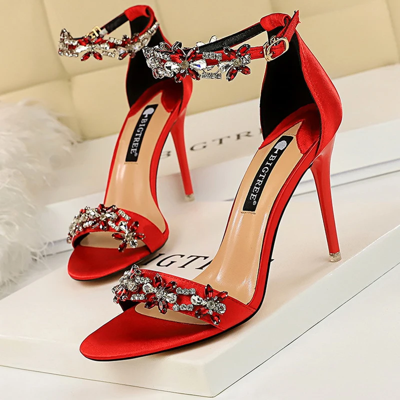 BIGTREE Shoes Open Toe Rhinestones Sandals Women 2023 New Designer Sexy High Heels Sandals Female Shoes Summer Heeled Sandals