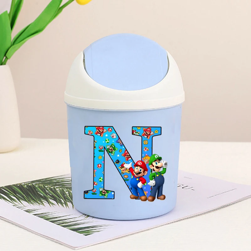 

Super Mario Bro Mini Desktop Trash Can Tube with Cover Cartoon Letter Printed Bedroom Dustbin Home Desk Clean Storage Box Gifts
