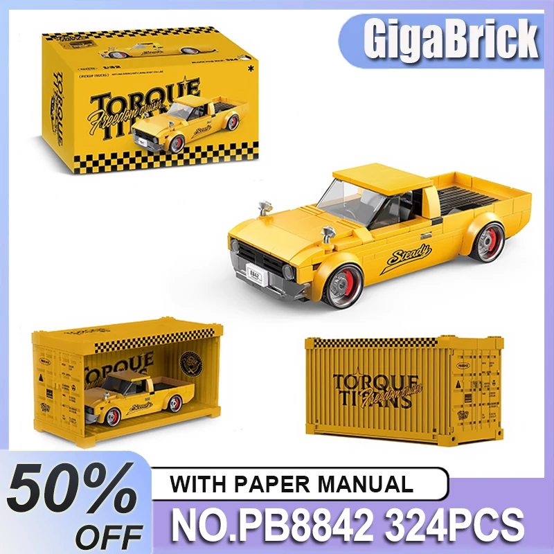 

PB8842 MOC Creative Interlocking Bricks Toy - Pickup Truck & Unique Racing Car Model Set With Storage Box For Christmas Gift Kid