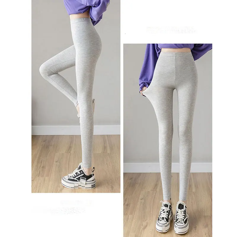 Women\'s Spring Casual Fashion Solid Color Tight Fitting Leggings Women Clothes Office Lady All-match Slim High Waist Ninth Pants