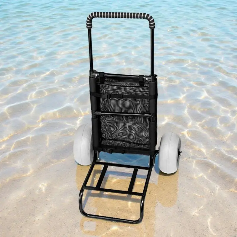 Chariot de plage avec grandes roues pour le sable, porte-bagages 510 x 370 mm, chariot de transport pliable avec roues ballon de 228,6 mm, 74,8 kg, hauteur 690 à 1140 mm, pour plage, camping