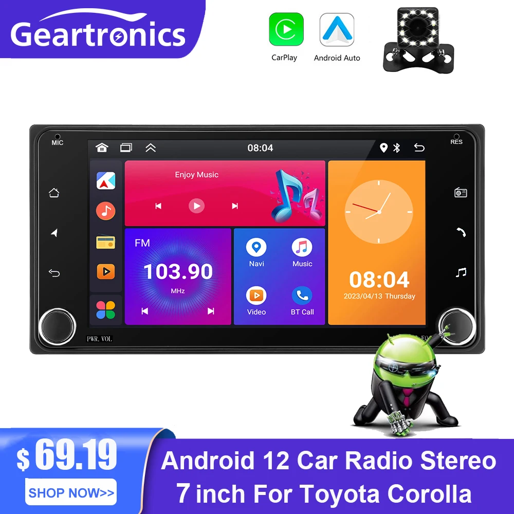 

Android 12 Carplay for Toyota Corolla Radio 7 inch Android Auto Stereo 2+32G WiFi GPS Navigation Bluetooth FM Radio Receiver