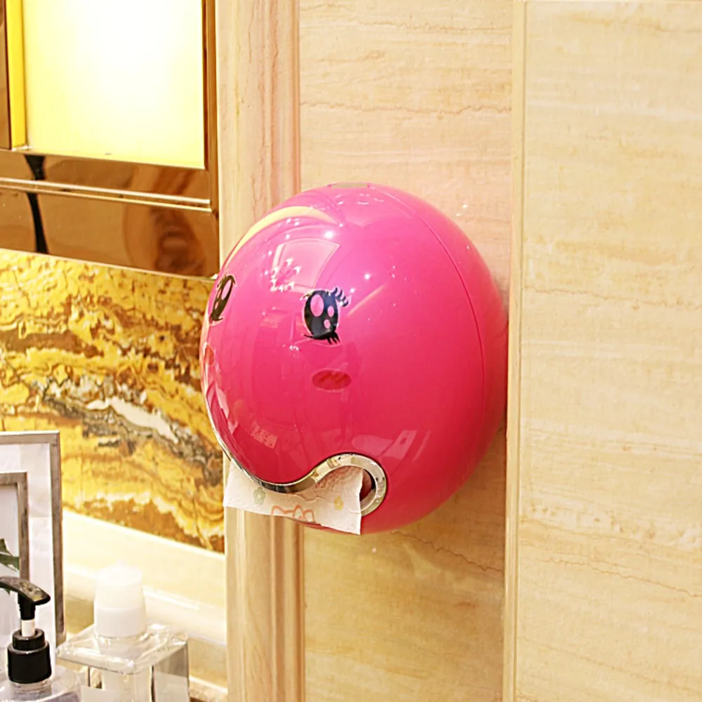 Cute ABS Plastic Tissue Box Smile Face Spherical Roll Paper Holder Ball Shaped Wall Mounted Tissue Storage Box Bathroom