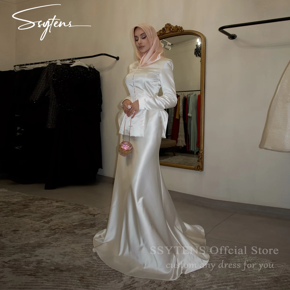 SSYTENS Modest Arabic Mermaid Wedding Dresses Long Sleeves Bride Dress 2 Piece Muslim Simple White Ivory Customized Bridal Gowns