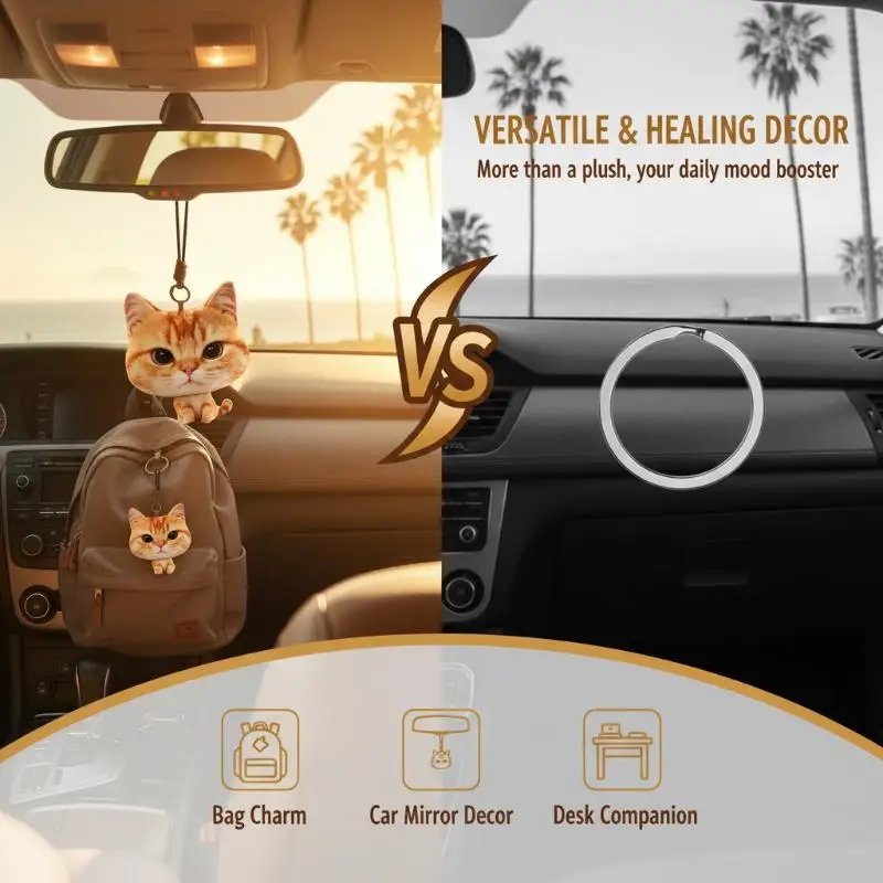 Cute 3D Realistic Tabby Cat Pendant Soft Breathable Ergonomic Bag Accessory for Office Purse Handbag Decor